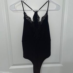 Topshop lace trim straps rib body suit
